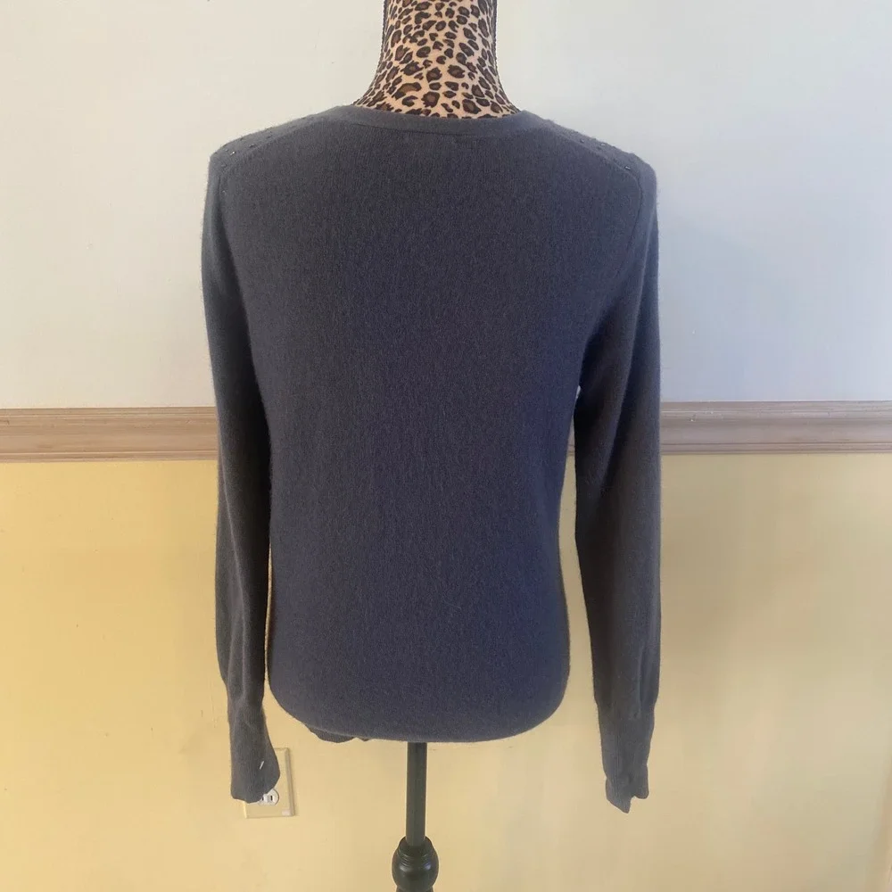 J. Crew Purple Beaded V-Neck Cardigan Sweater Size‎ M Wool Nylon Cashmere Blend